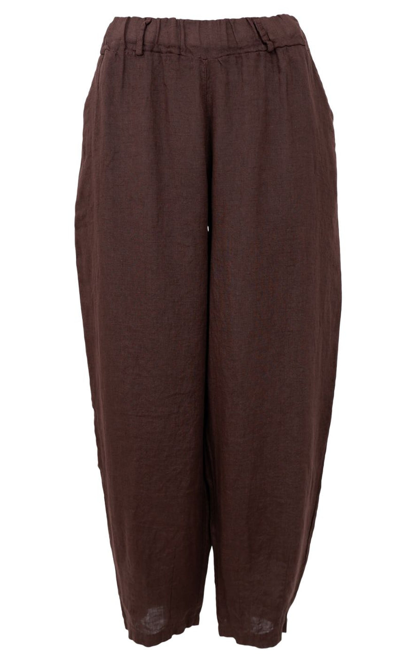 Black Colour Bukser - Melina Barrel Linen - Coffee