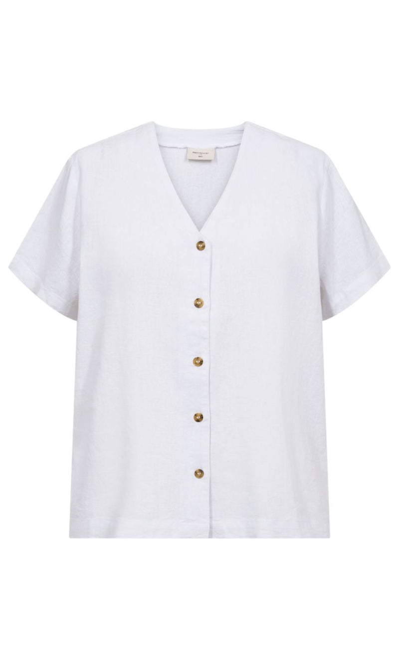 Freequent Skjorte - Lava SS V-neck - Brilliant White