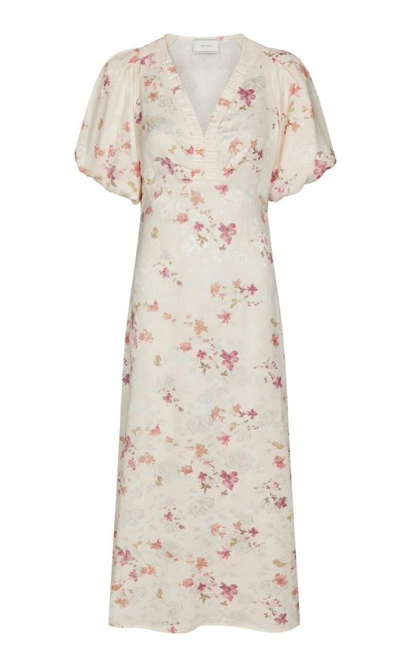 Neo Noir Kjole - Illana Sateen Print - Creme
