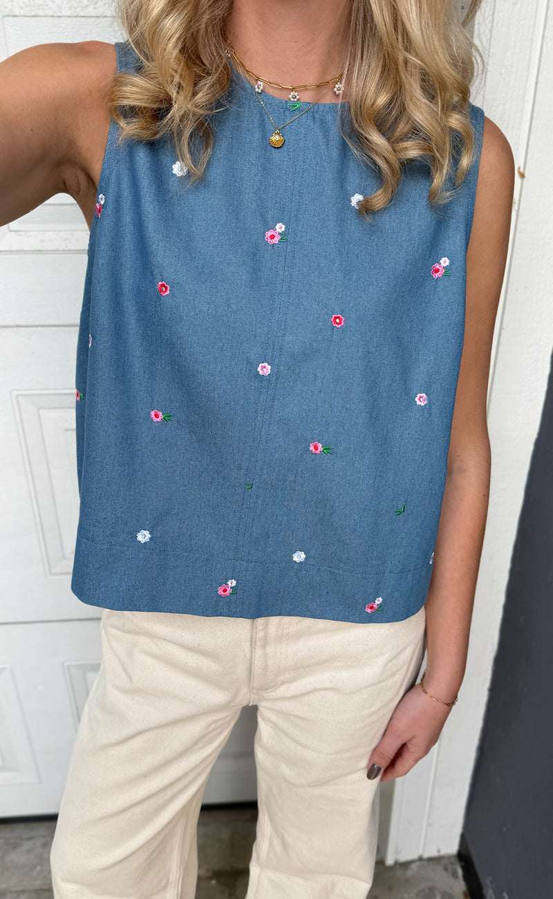 Say INA Copenhagen Top - Naja - Denim Blue W. Flowers