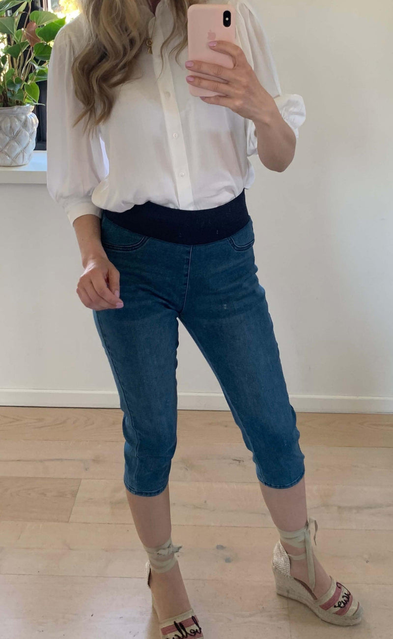 Freequent Bukser - Shantal Capri Denim - Medium Blue Denim