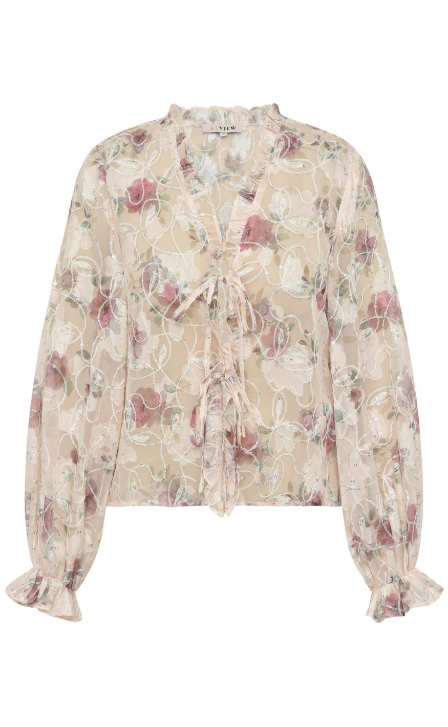A-View Bluse - Flounce - Sand/Dusty Green