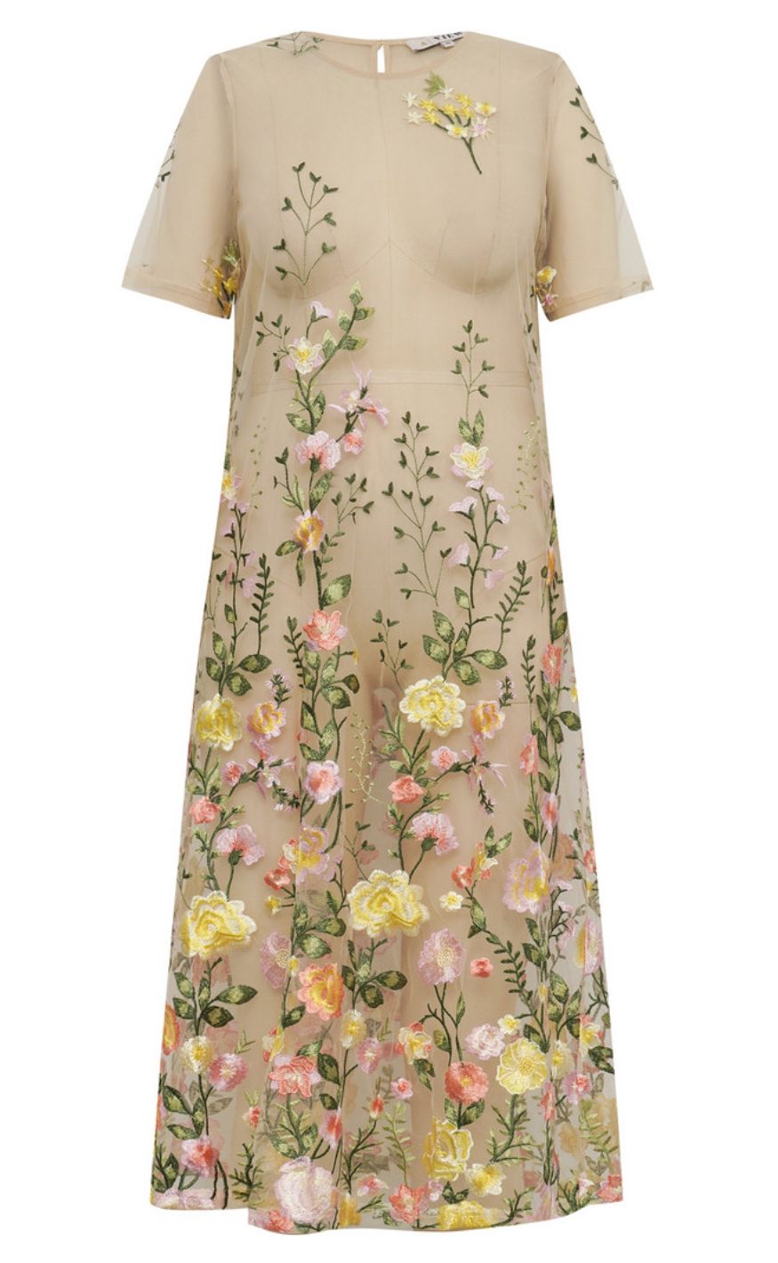 A-View Kjole - Fuschia Midi - Sand/Yellow