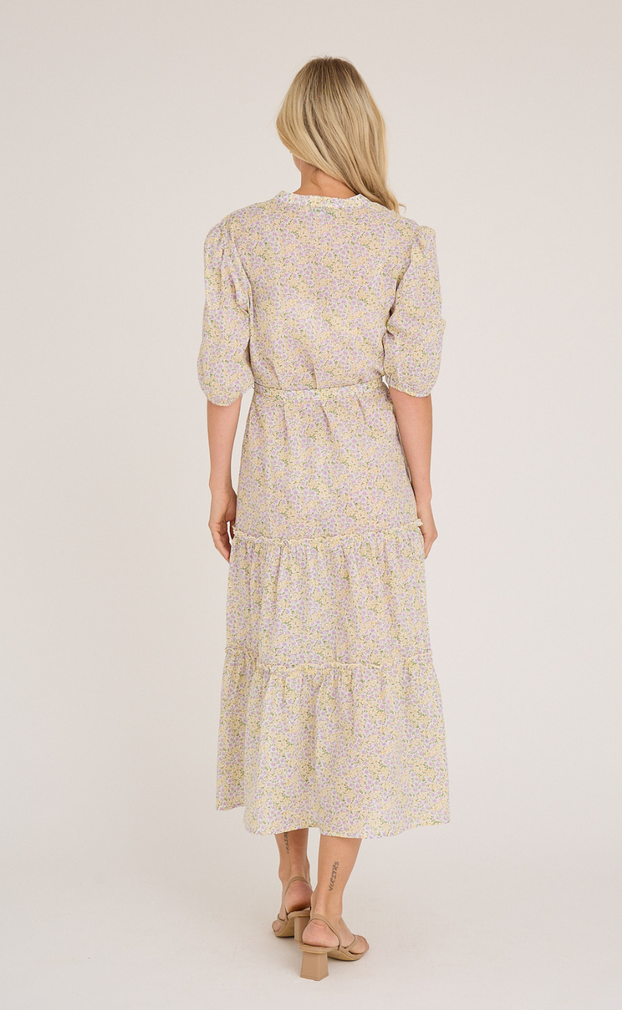 A-View Kjole - Kate V-neck - Lilac/Yellow