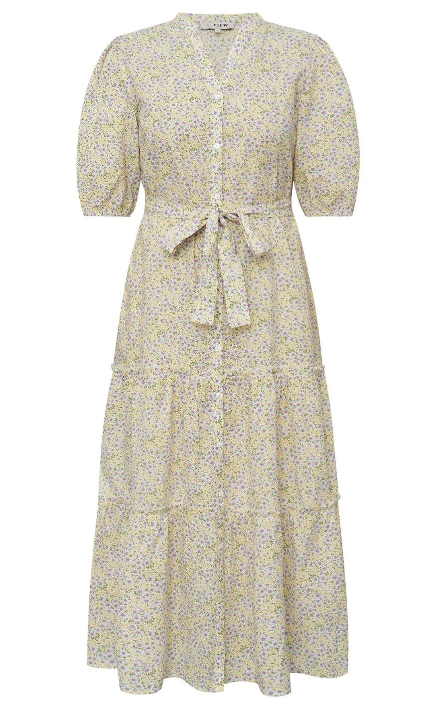 A-View Kjole - Kate V-neck - Lilac/Yellow