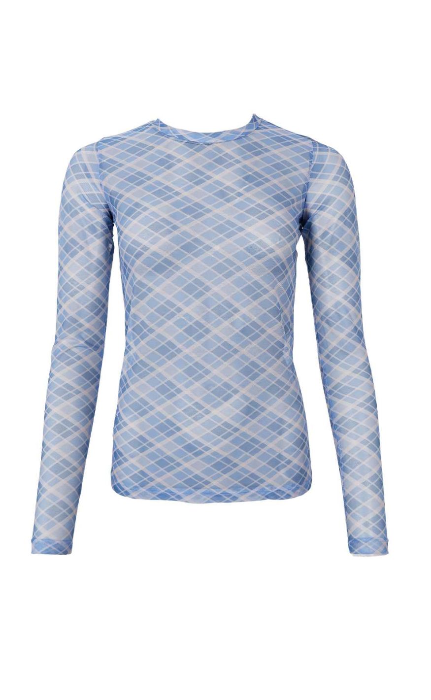 Black Colour Bluse - Anne Mesh - Blue Check