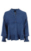 Black Colour Bluse - Flora Ruffle - Blue Floral
