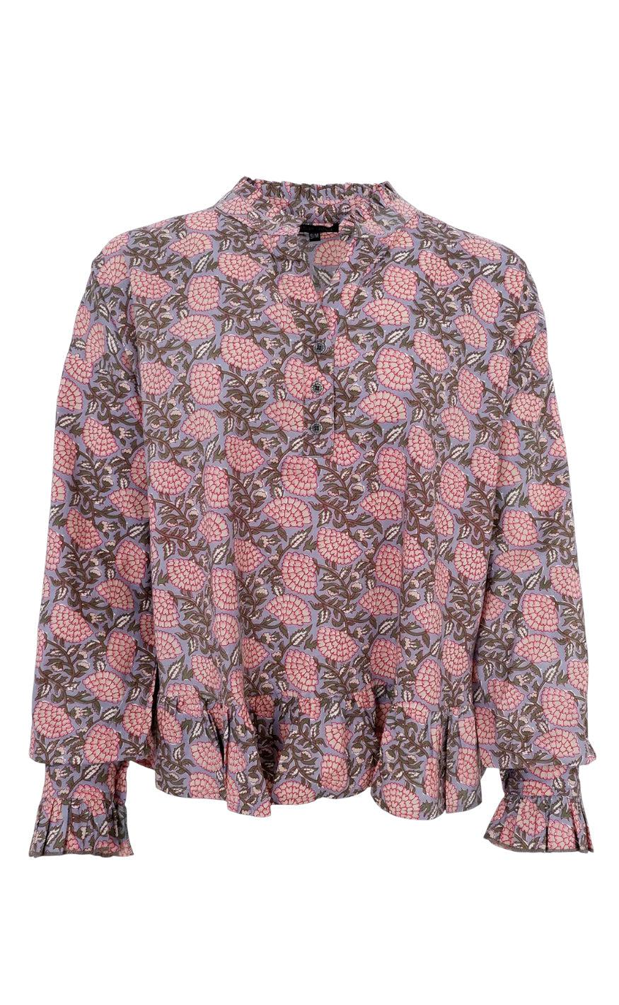 Black Colour Bluse - Flora Ruffle - Grey Fanny