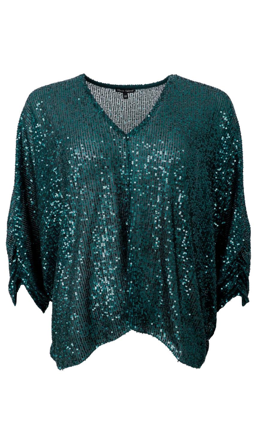 Black Colour Bluse - Glam - Bottle Green