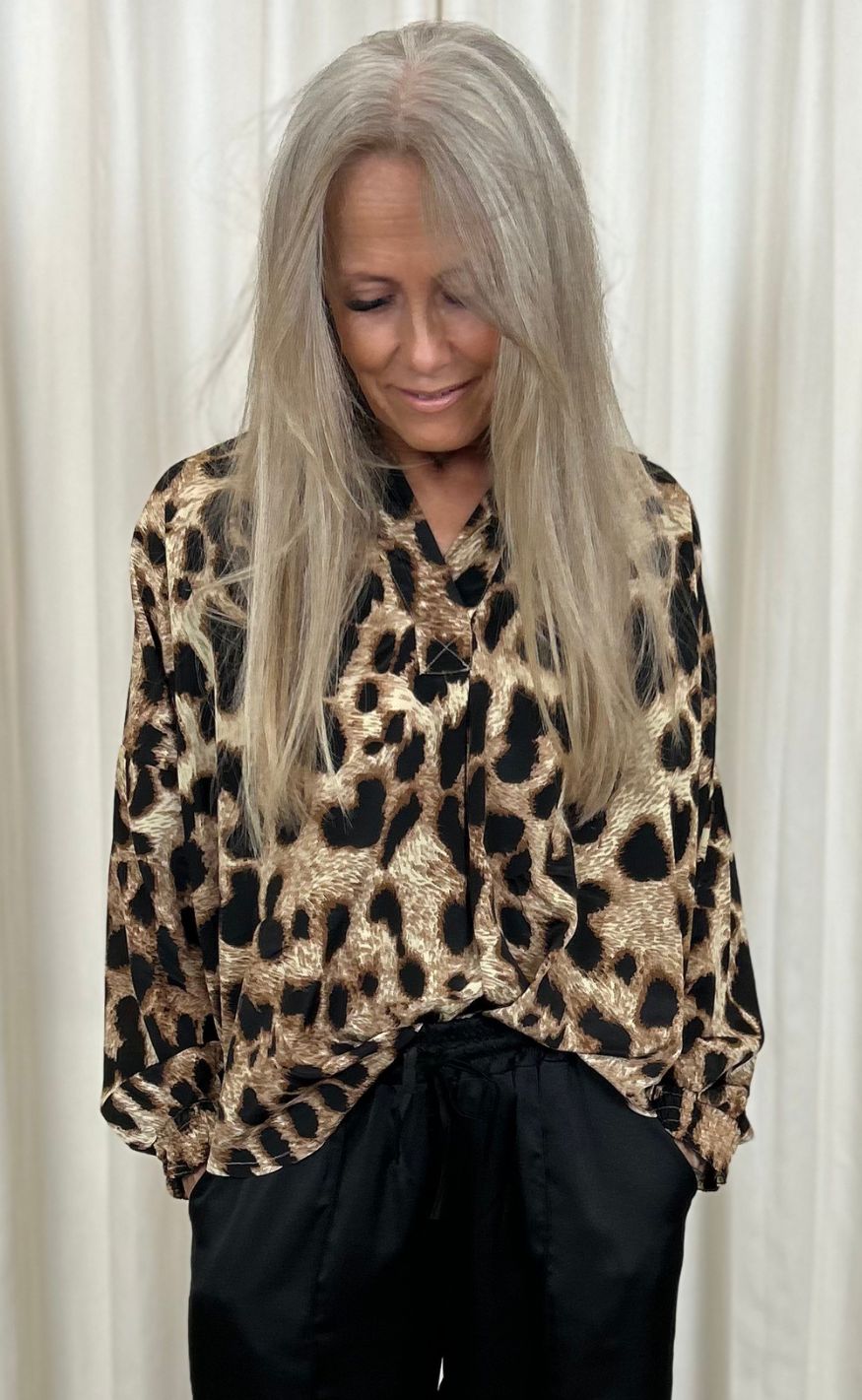 Black Colour Bluse - Luna Kaftan - Golden Leopard