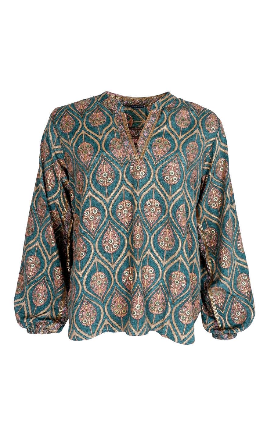 Black Colour Bluse - Luna Kaftan - Green Tulip