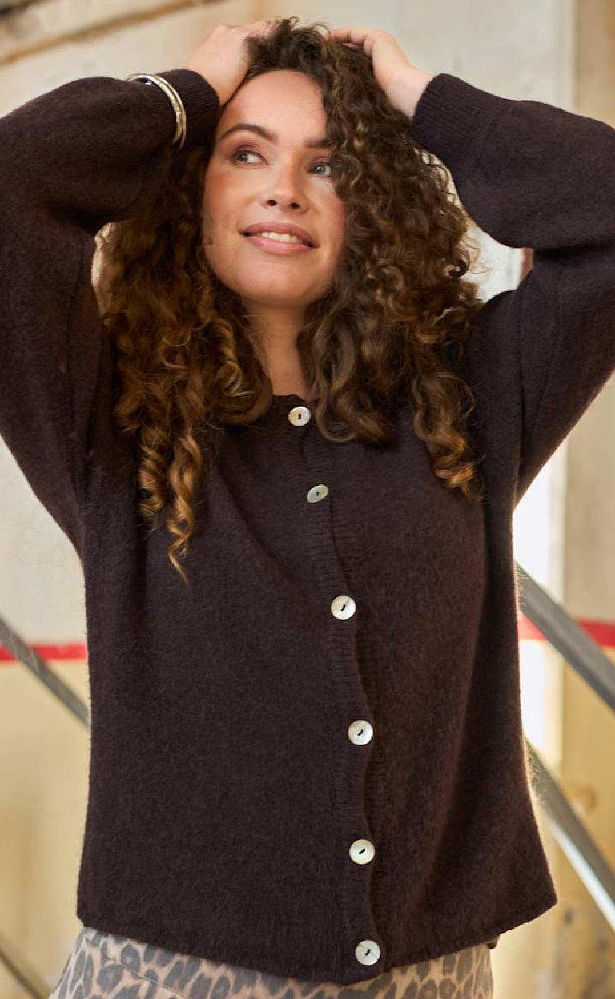Black Colour Cardigan - Bella - Coffee