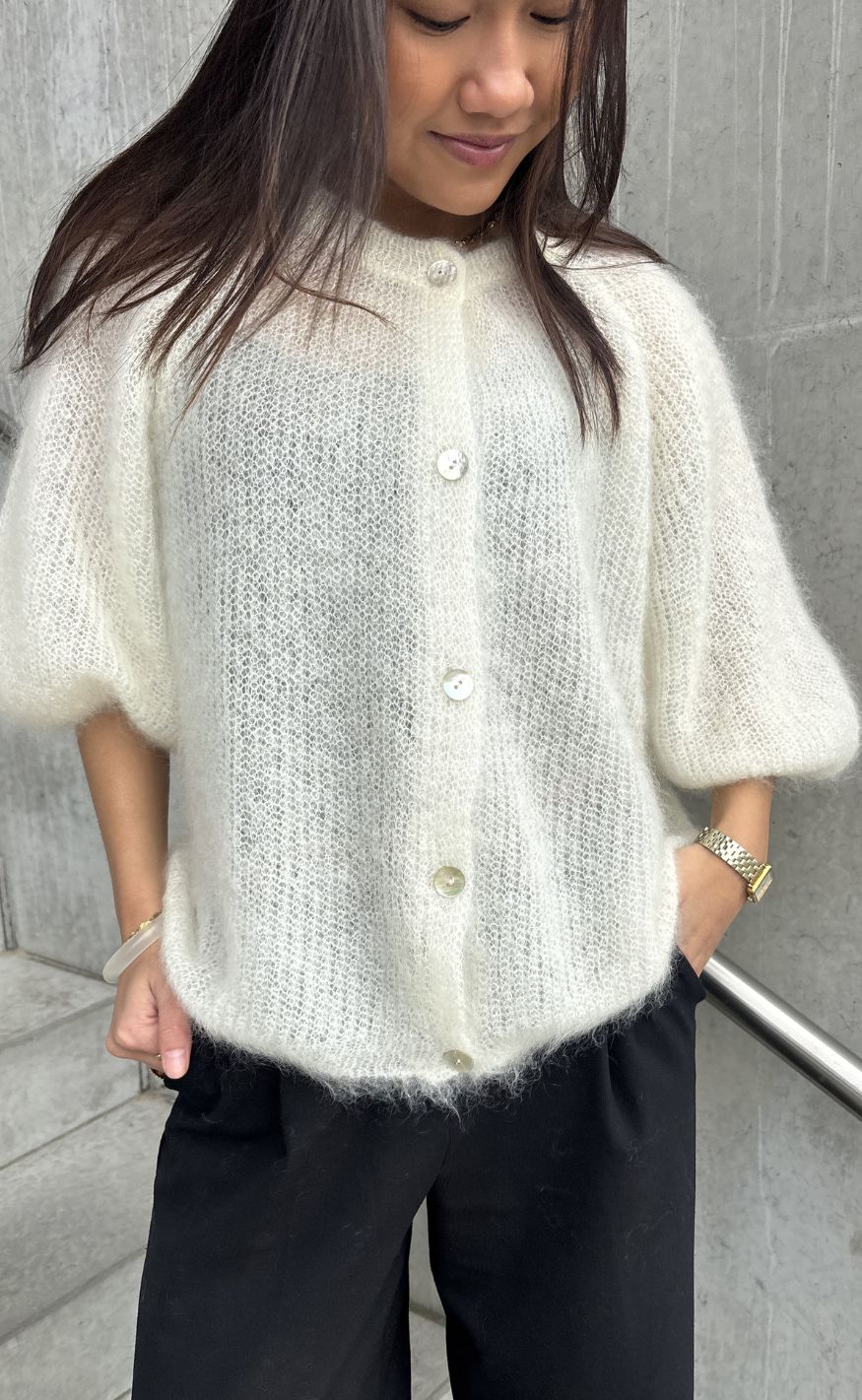 Black Colour Cardigan - Bjoerk Patent - Off White