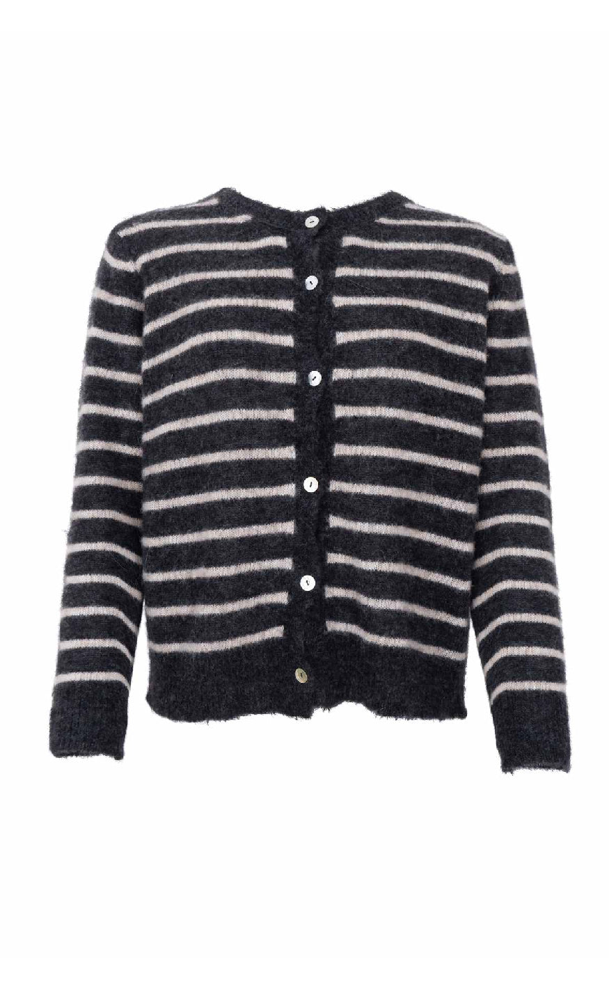 Black Colour Cardigan - Dell Striped - Dk. Grey