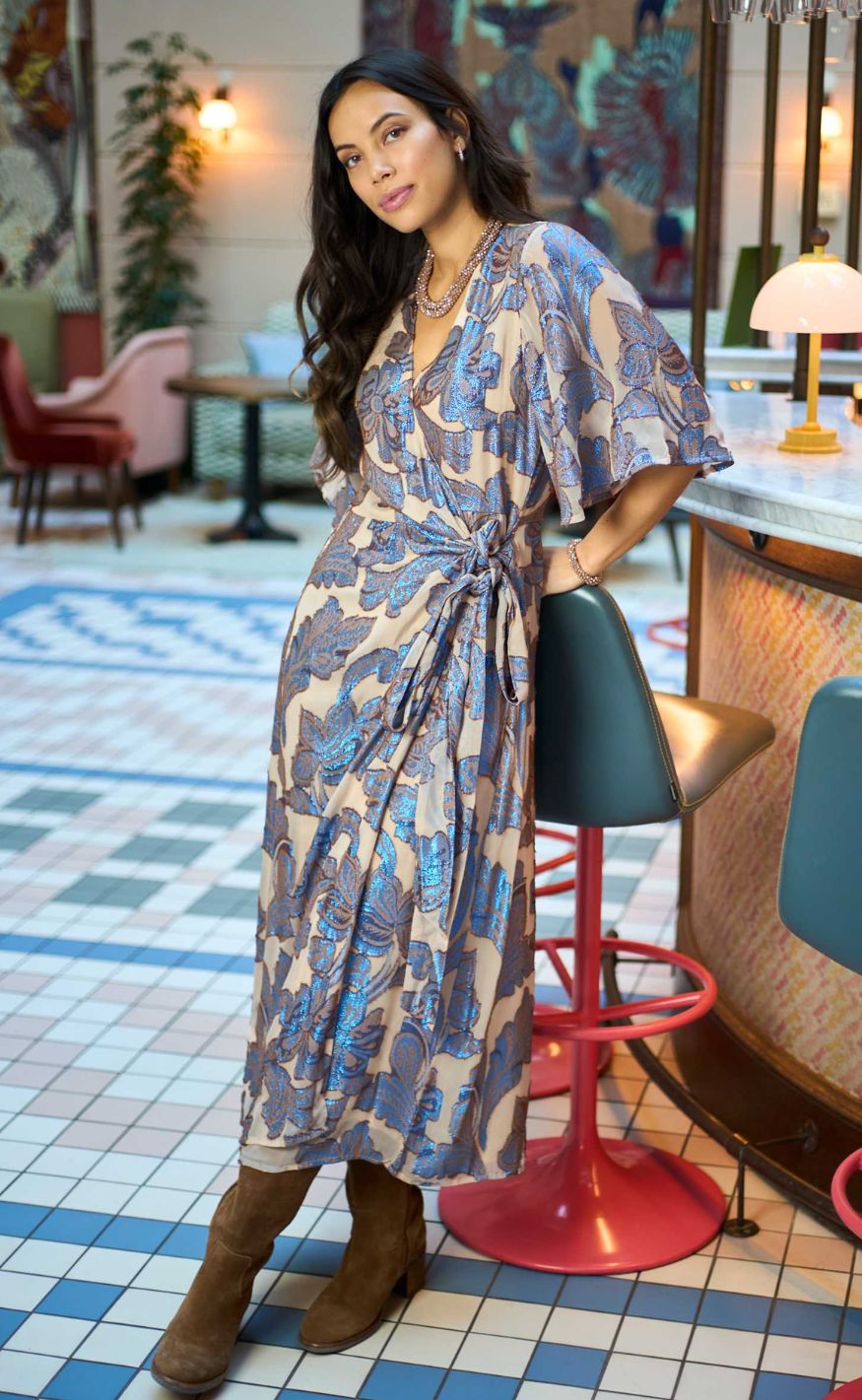 Black Colour Kjole - Kenzie Wrap - Blue