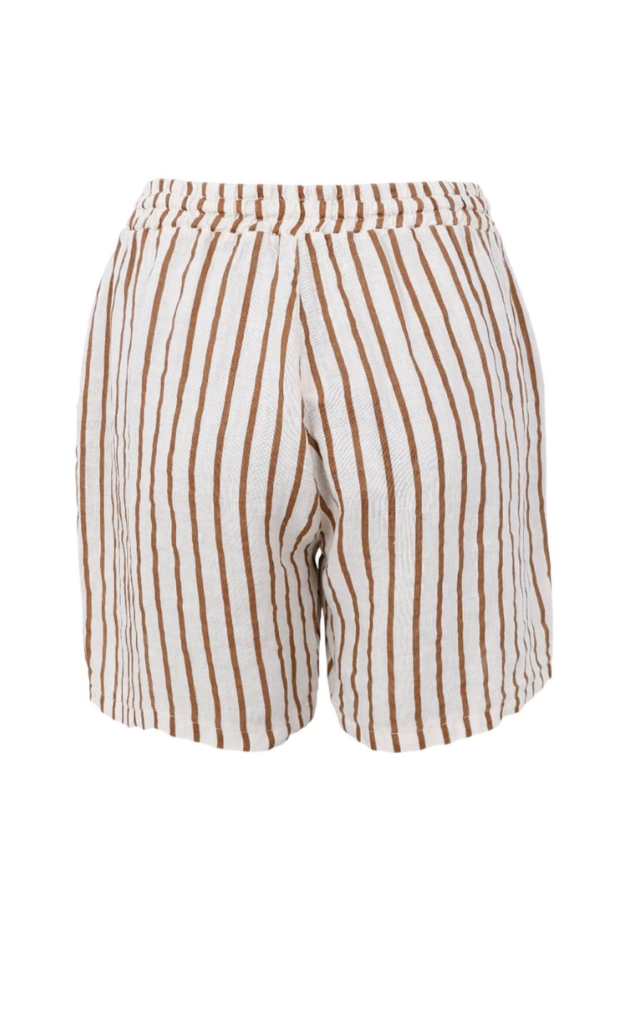 Black Colour Shorts - Melina Linen - Camel Stripe