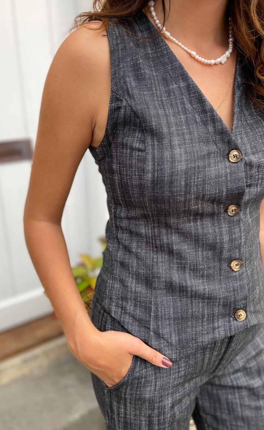 Black Colour Vest - Box - Black Denim