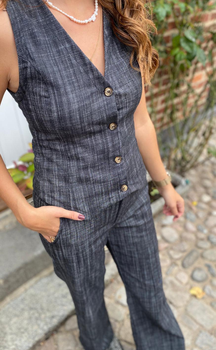 Black Colour Vest - Box - Black Denim
