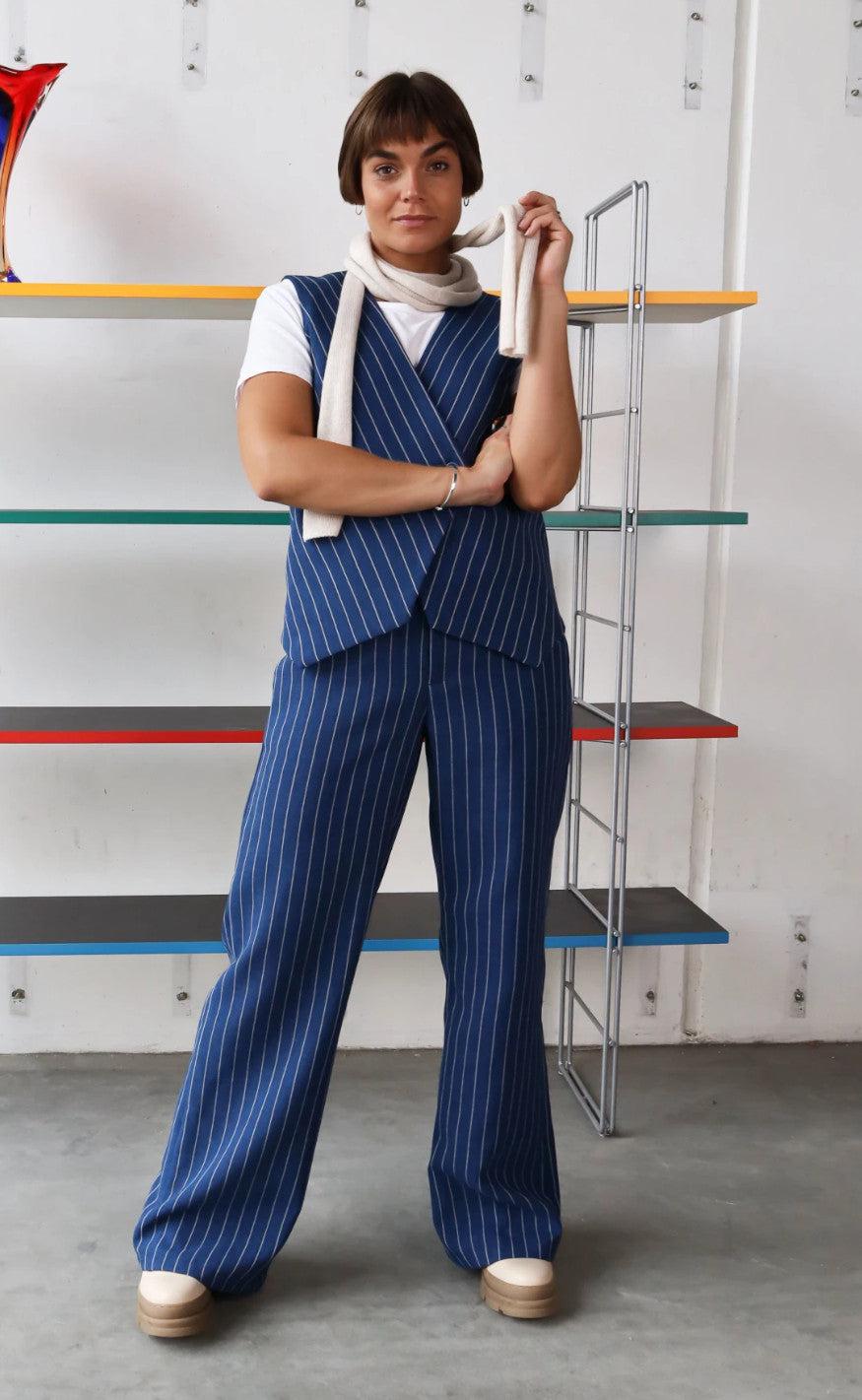 Black Colour Vest - Chicago - Blue Stripe