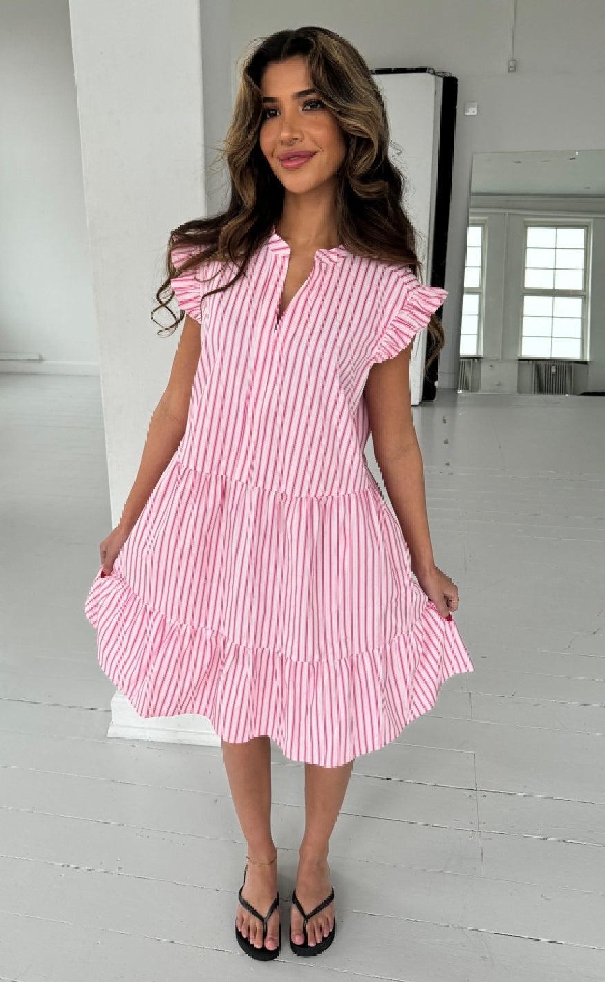 Continue Kjole - Bea - Small Pink Stripe