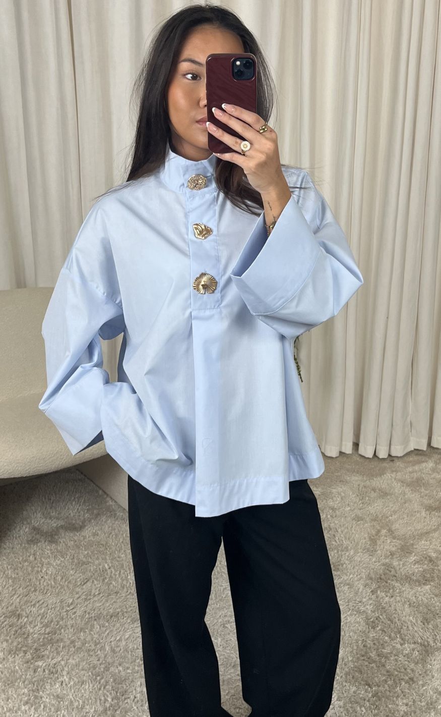 Continue Skjorte - Klara High Neck - Light Blue