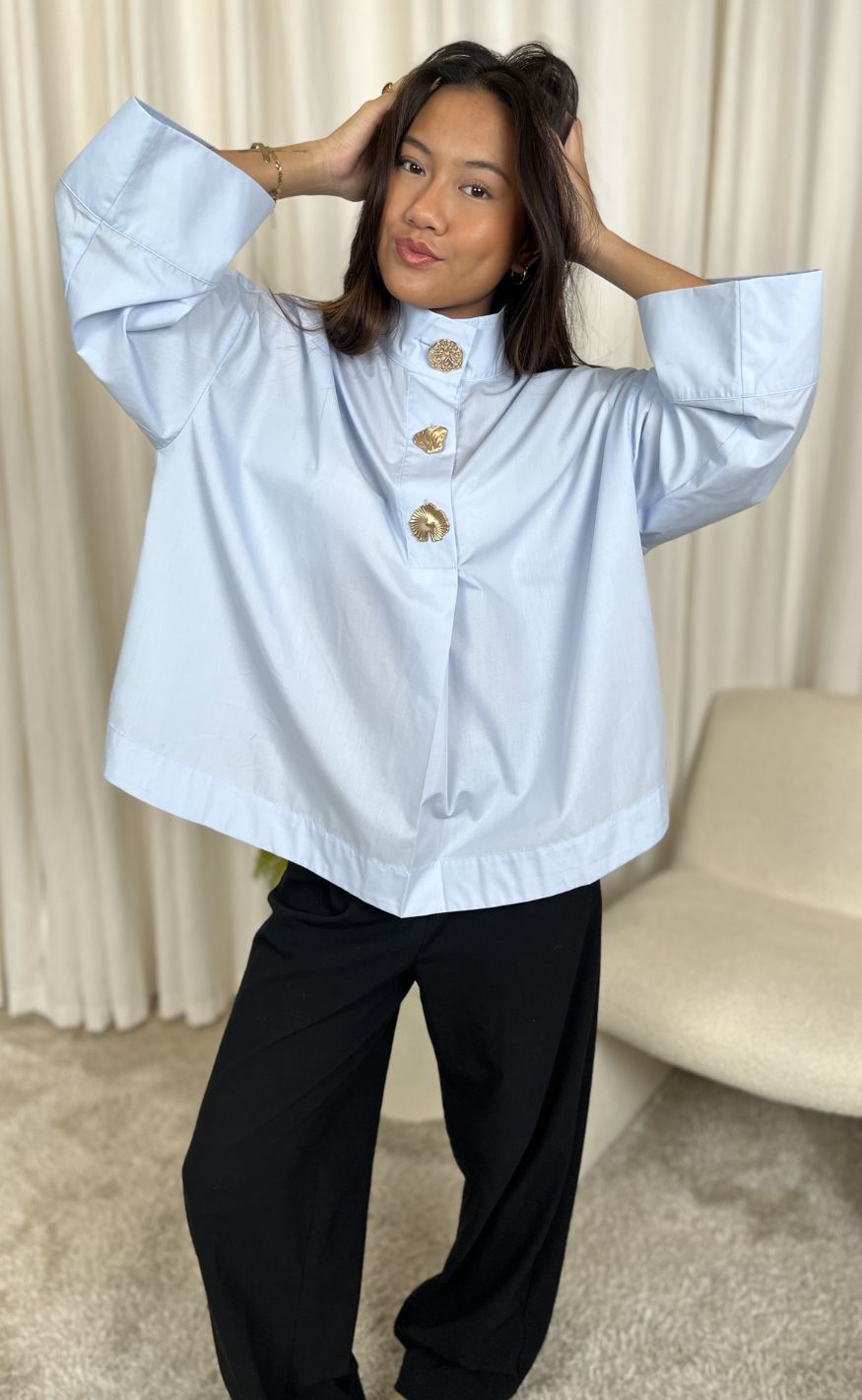 Continue Skjorte - Klara High Neck - Light Blue