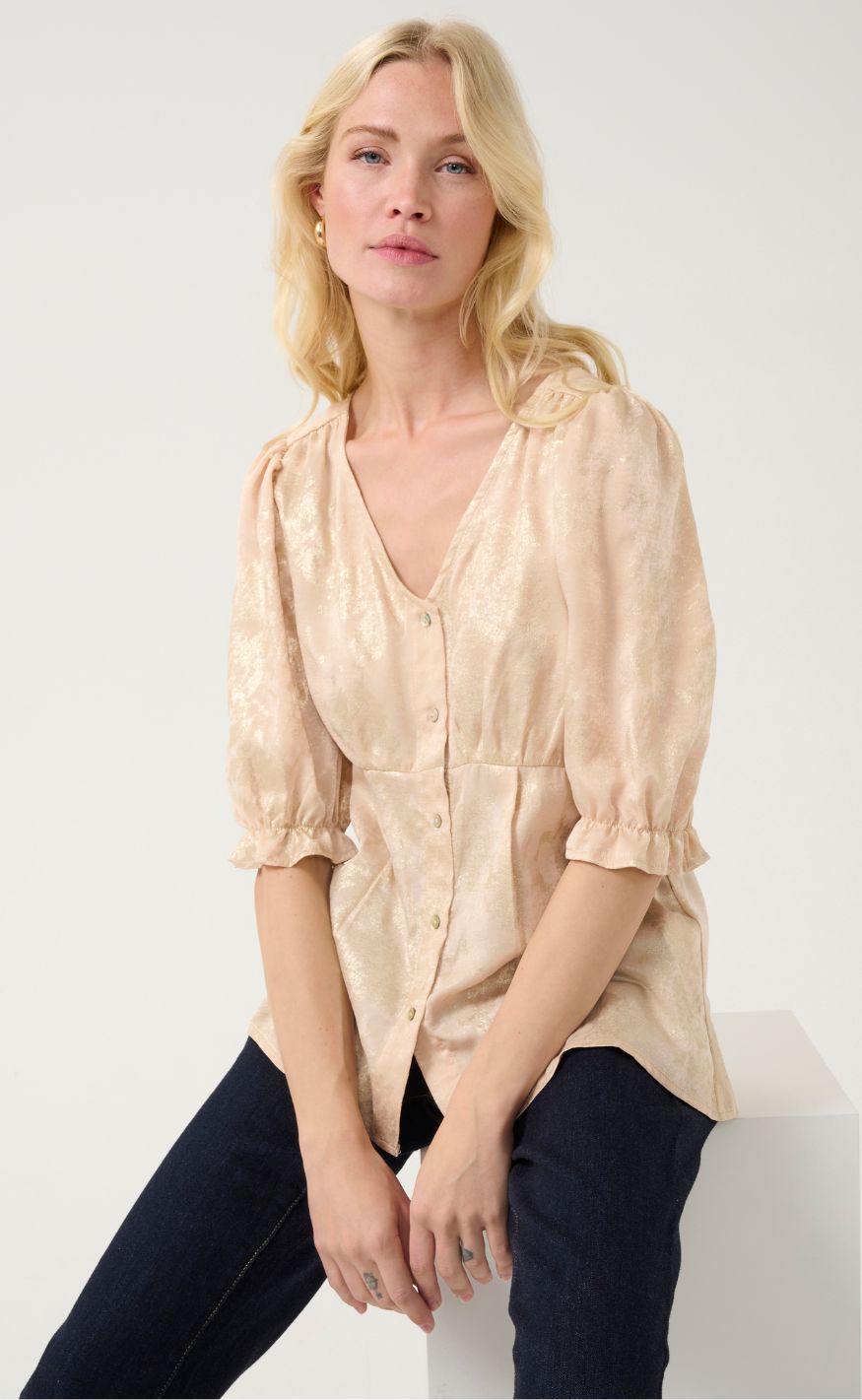 Culture Bluse - Casy - Beige/Gold Art