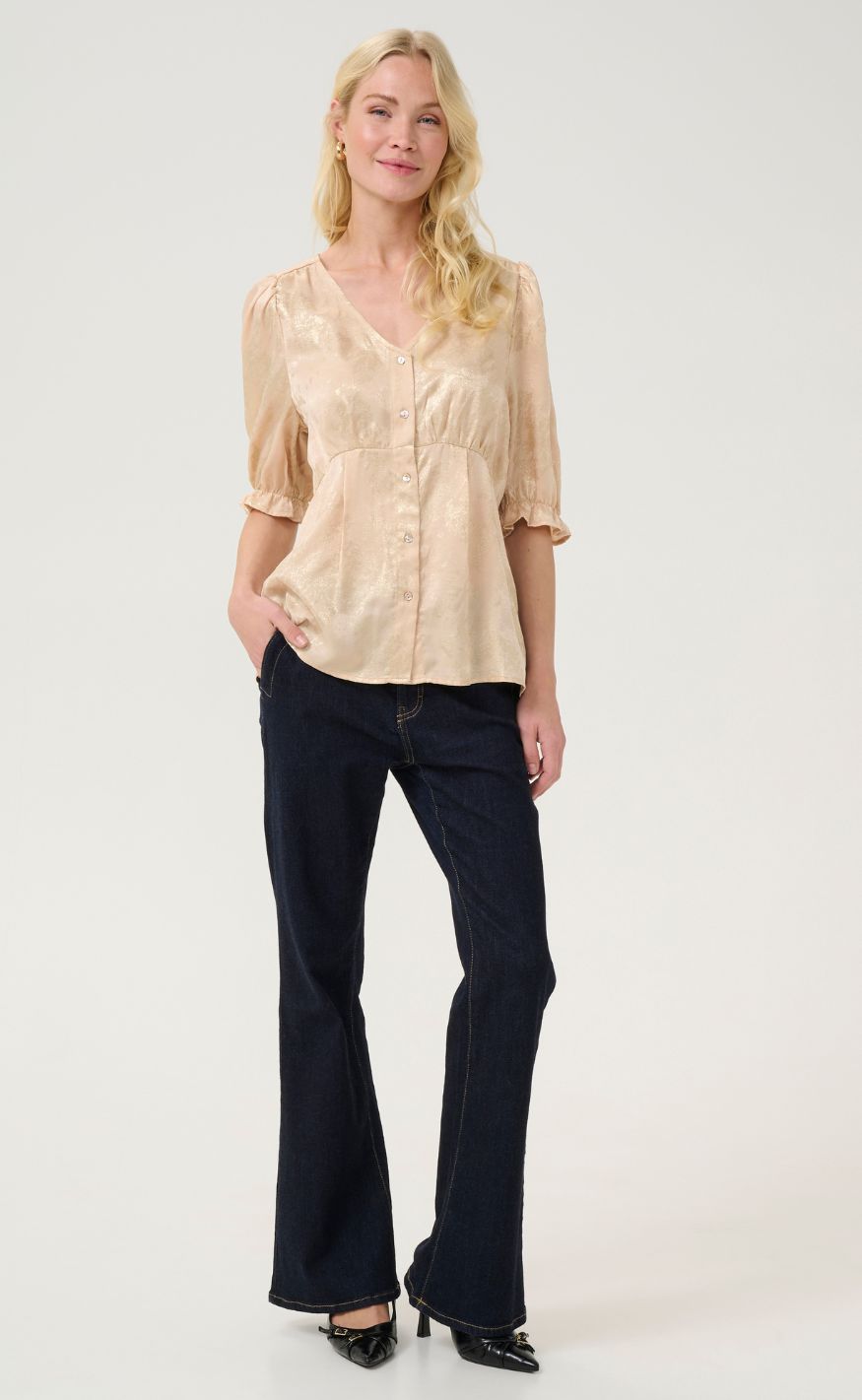 Culture Bluse - Casy - Beige/Gold Art