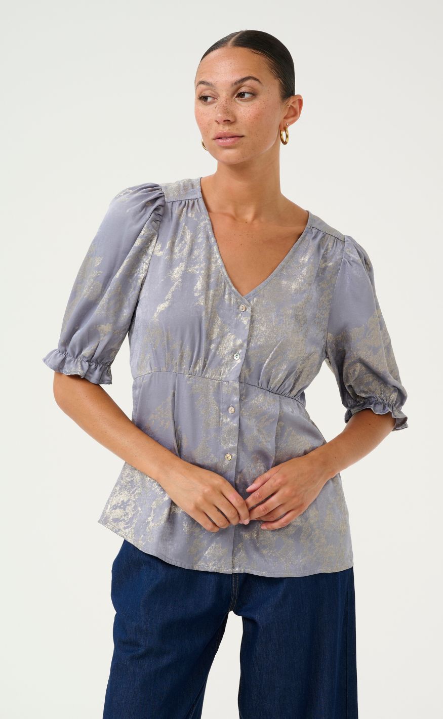 Culture Bluse - Casy - Beige/Silver Art
