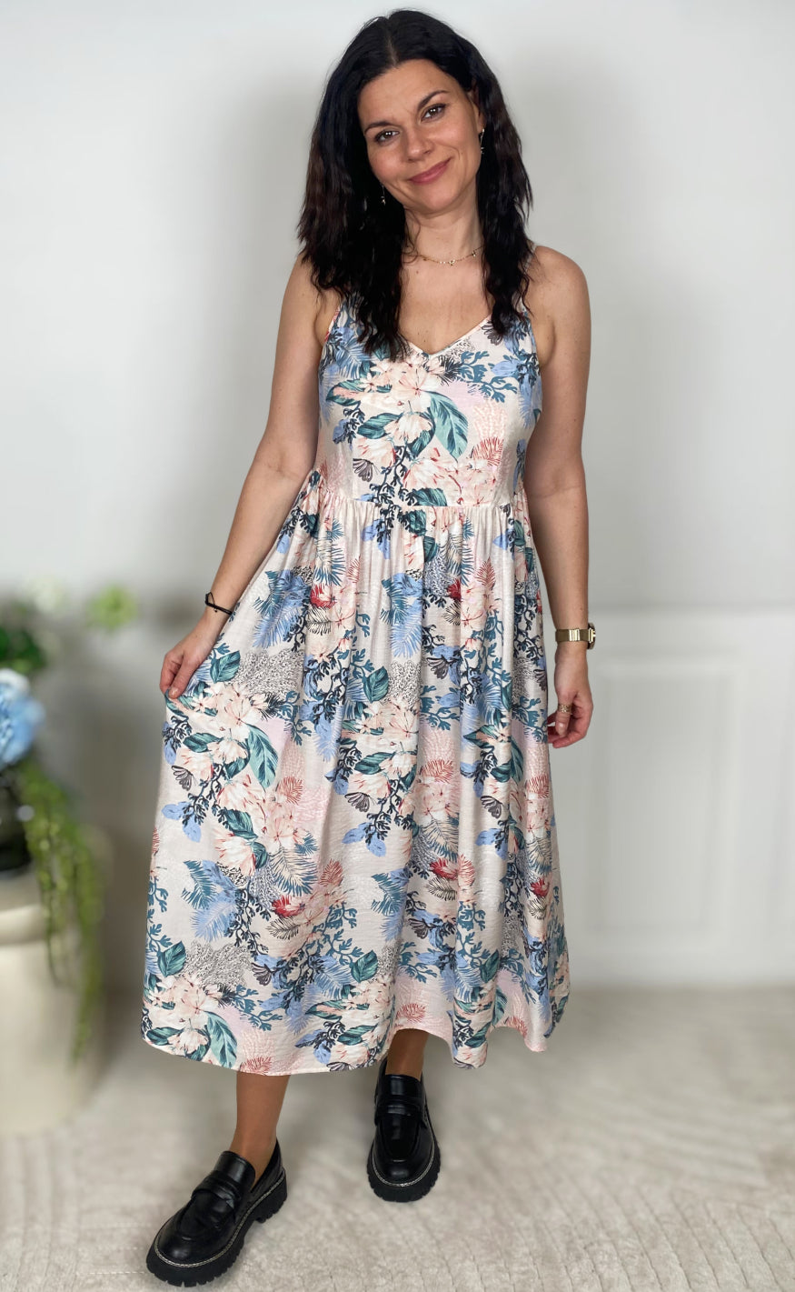 Culture Kjole - Lotus Greece - Whitecap/Blue Leaf