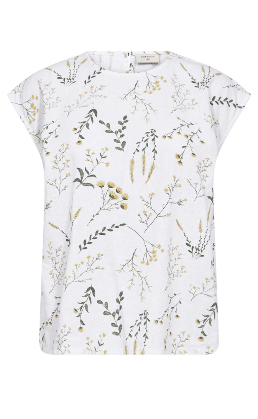 Freequent Bluse - Laluna - Brilliant White w. Golden Haze