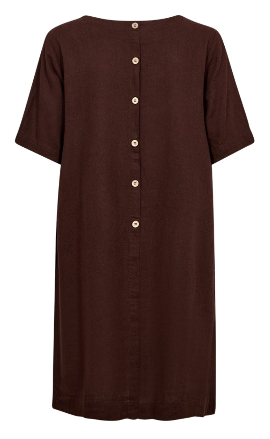 Freequent Kjole - Lava Button Back - Coffee Bean