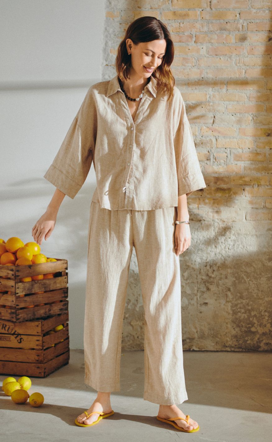 Freequent Skjorte - Lava Loose - Sand Melange