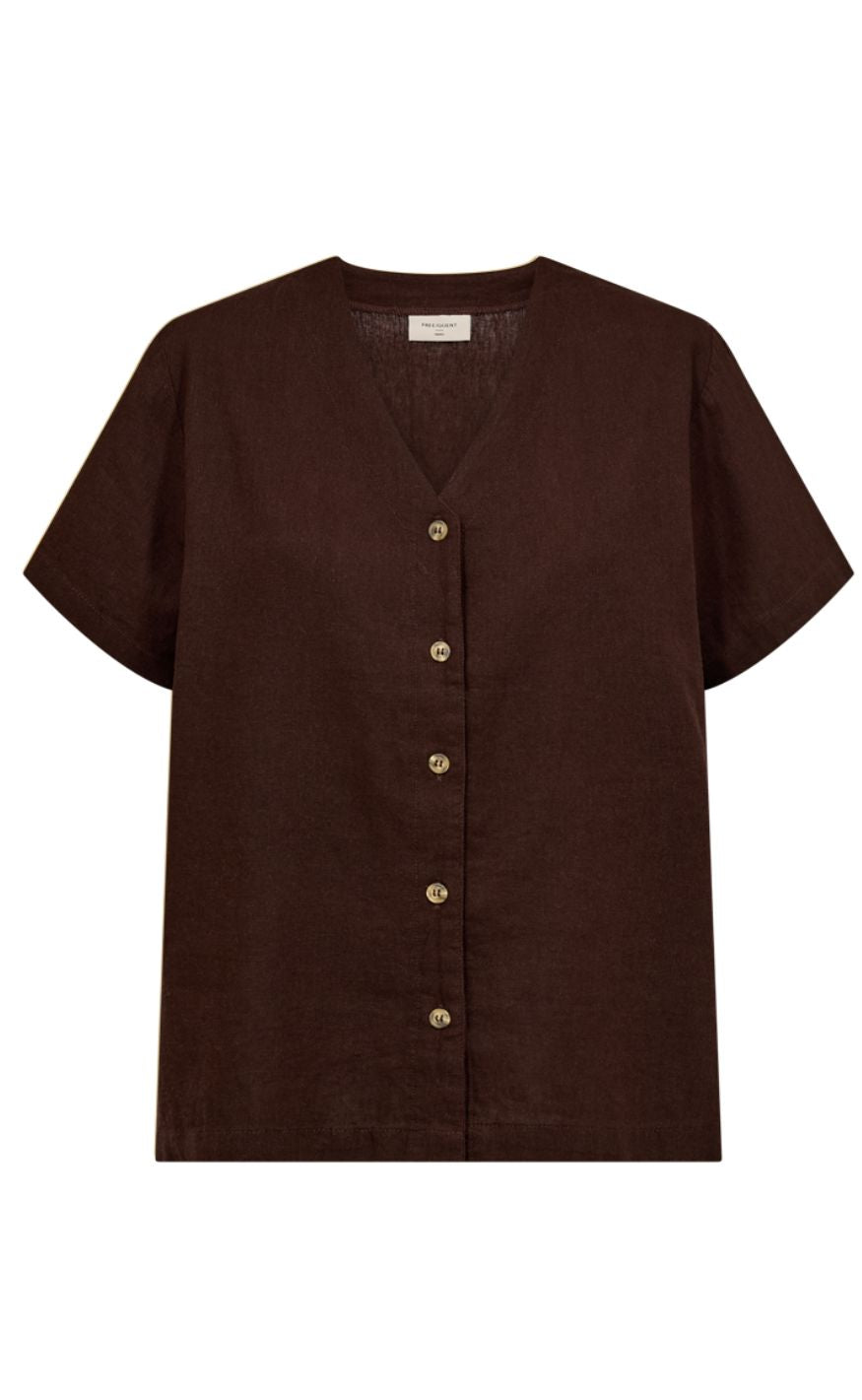 Freequent Skjorte - Lava SS V-neck - Coffee Bean