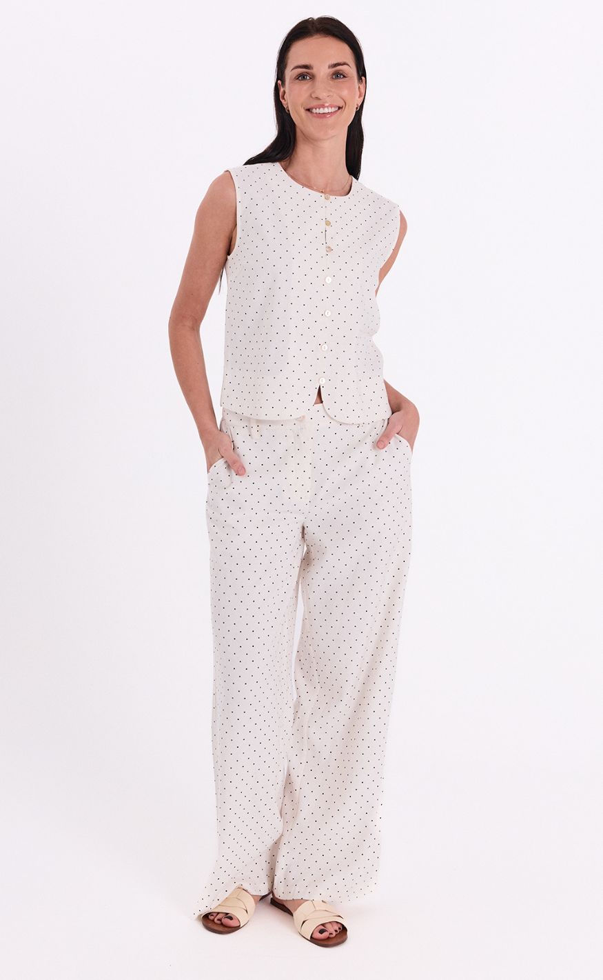 Freequent Vest - Anya - Star Off-white w. Black