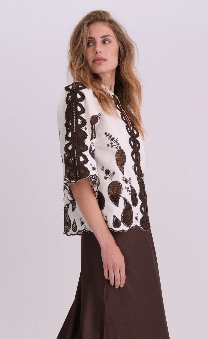 Gossia Bluse - Mira - Creme/Brown