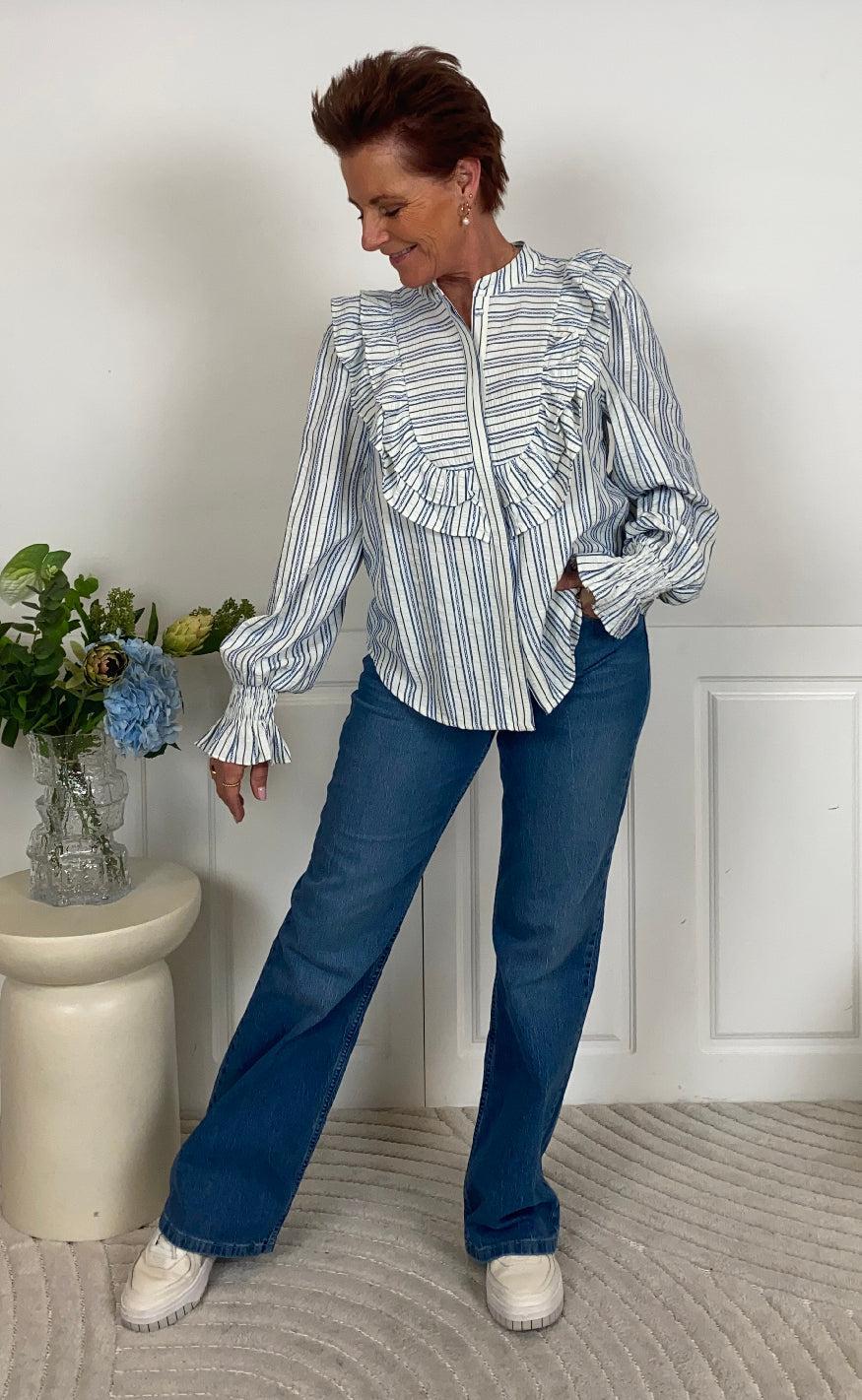 Gossia Skjorte - Coco - Blue/Offwhite Stripes