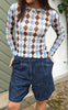 Say INA Copenhagen Bluse - Sophia Mesh - Brown / Blue Harlekin