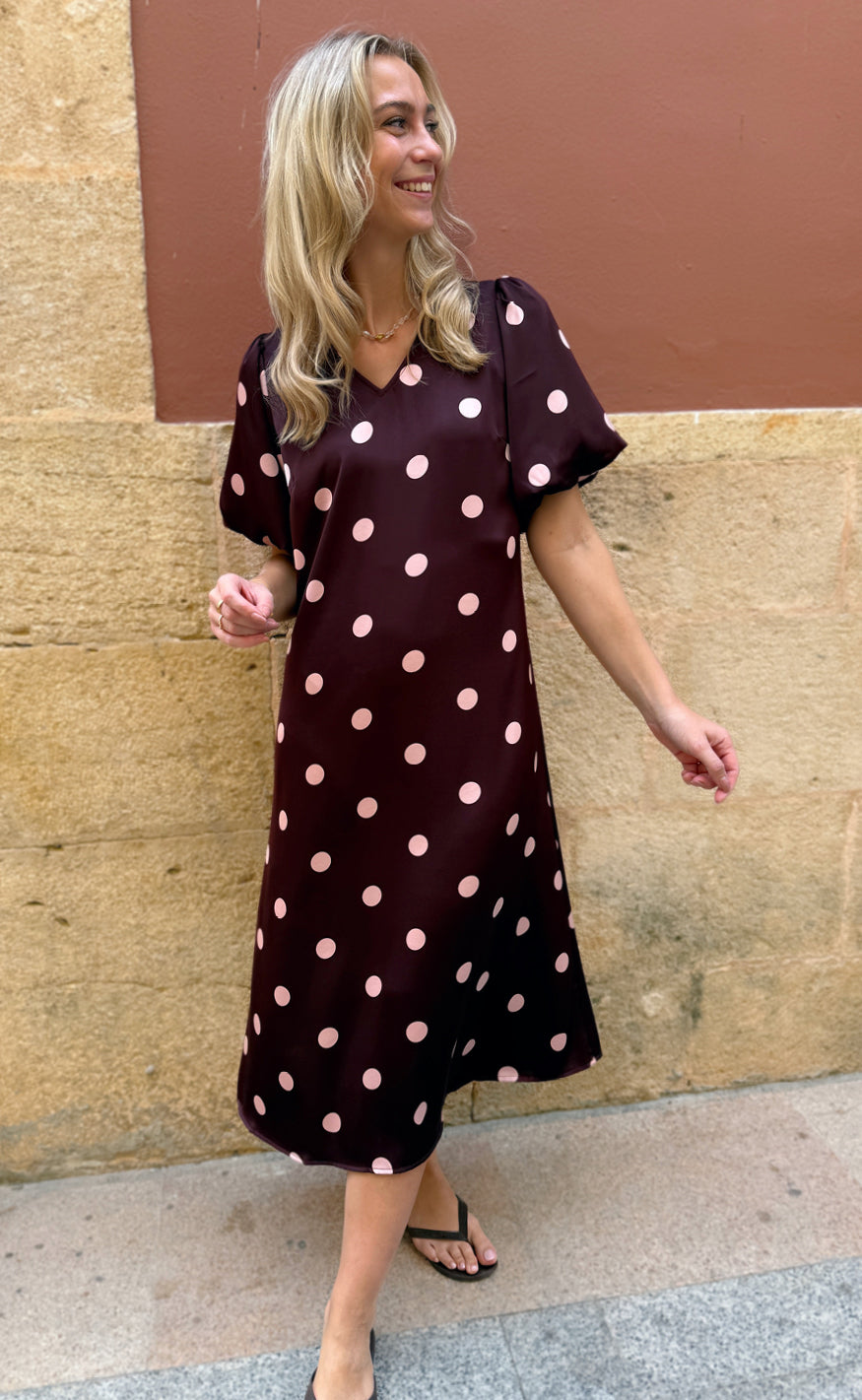 Liberte Kjole - Dotti - Plum Rose Big Dot