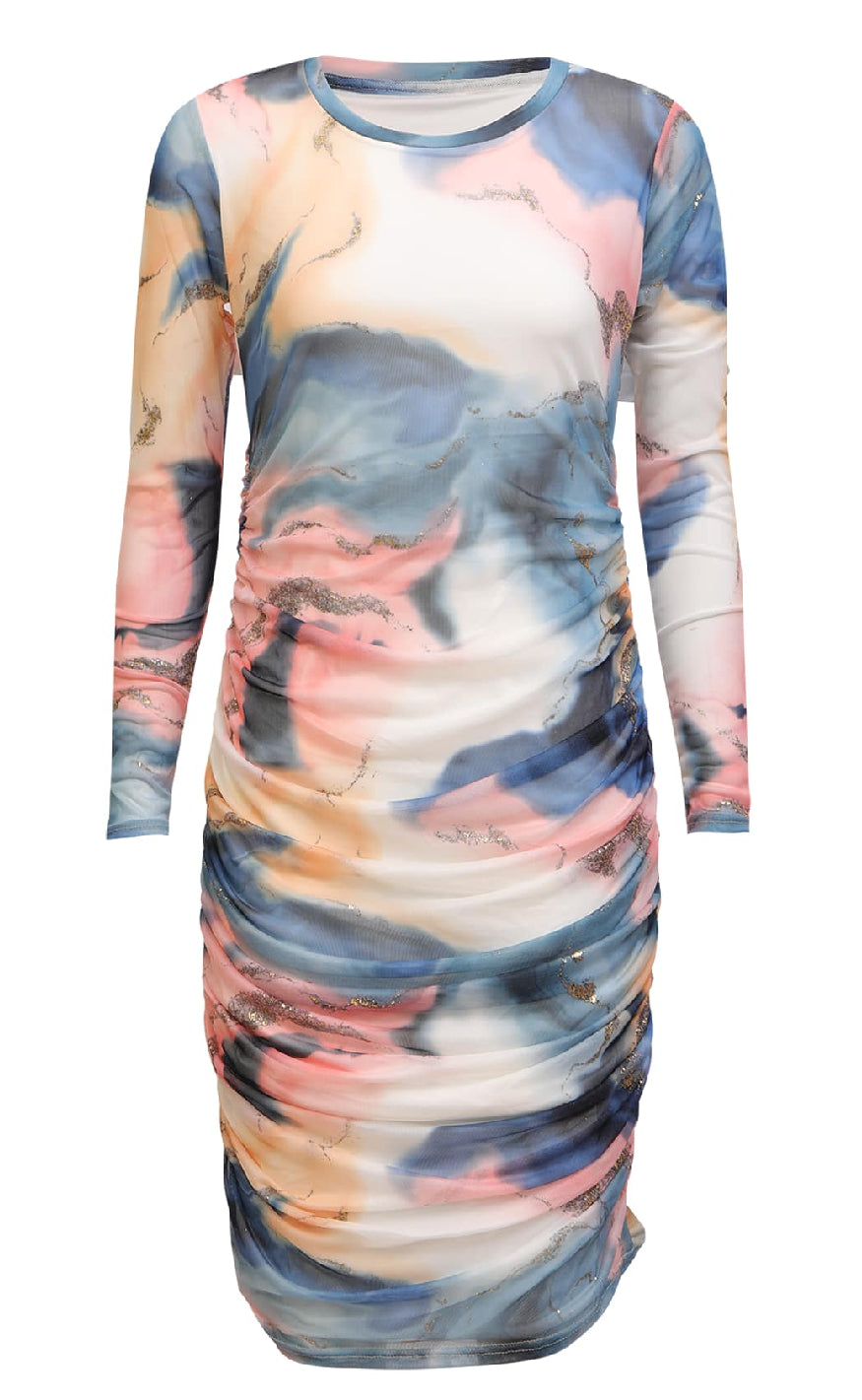 Liberte Kjole - Mesh - Blue Peach Gold Marble
