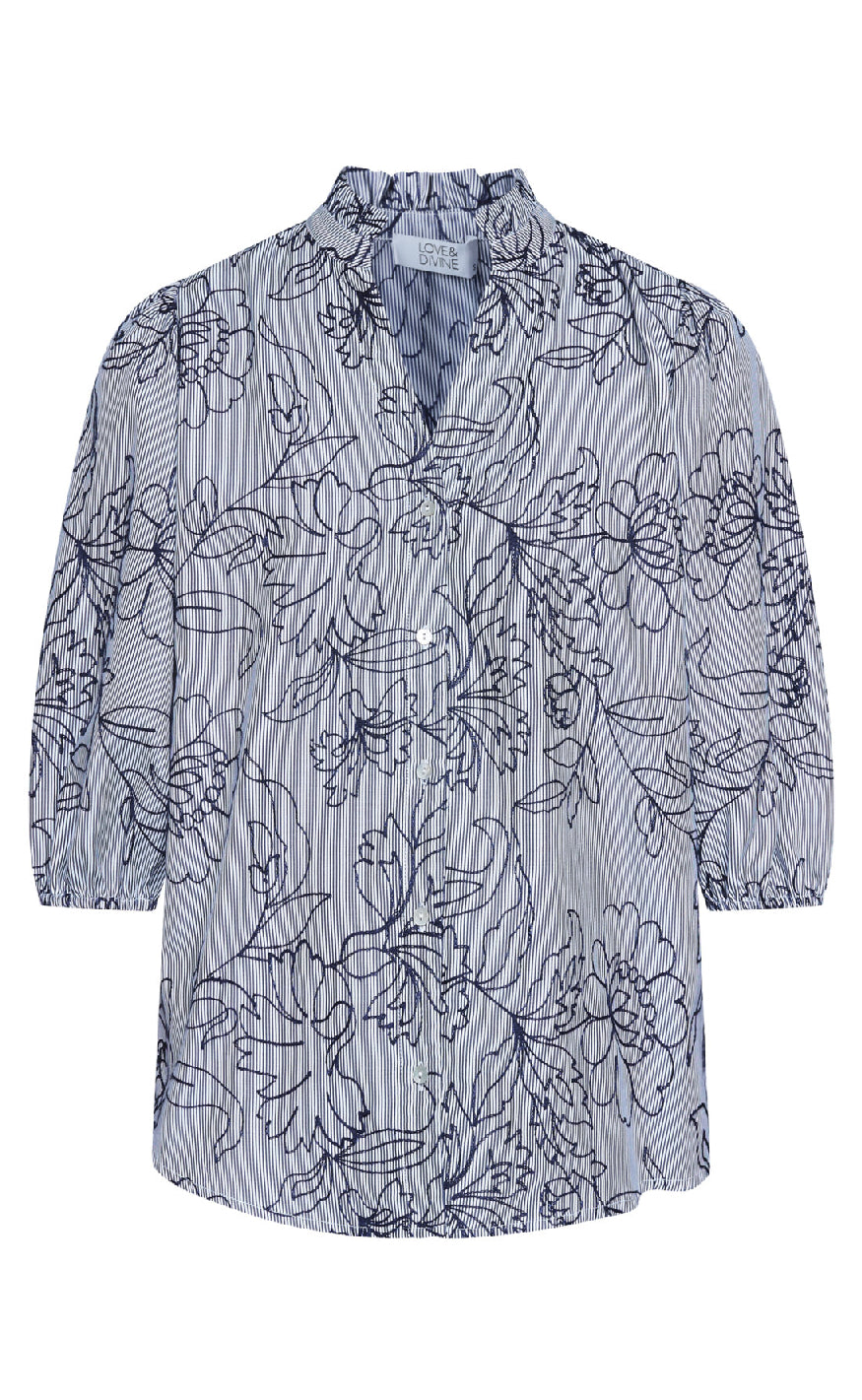 Love & Divine Bluse - Love456-9 - Stripe/Flower