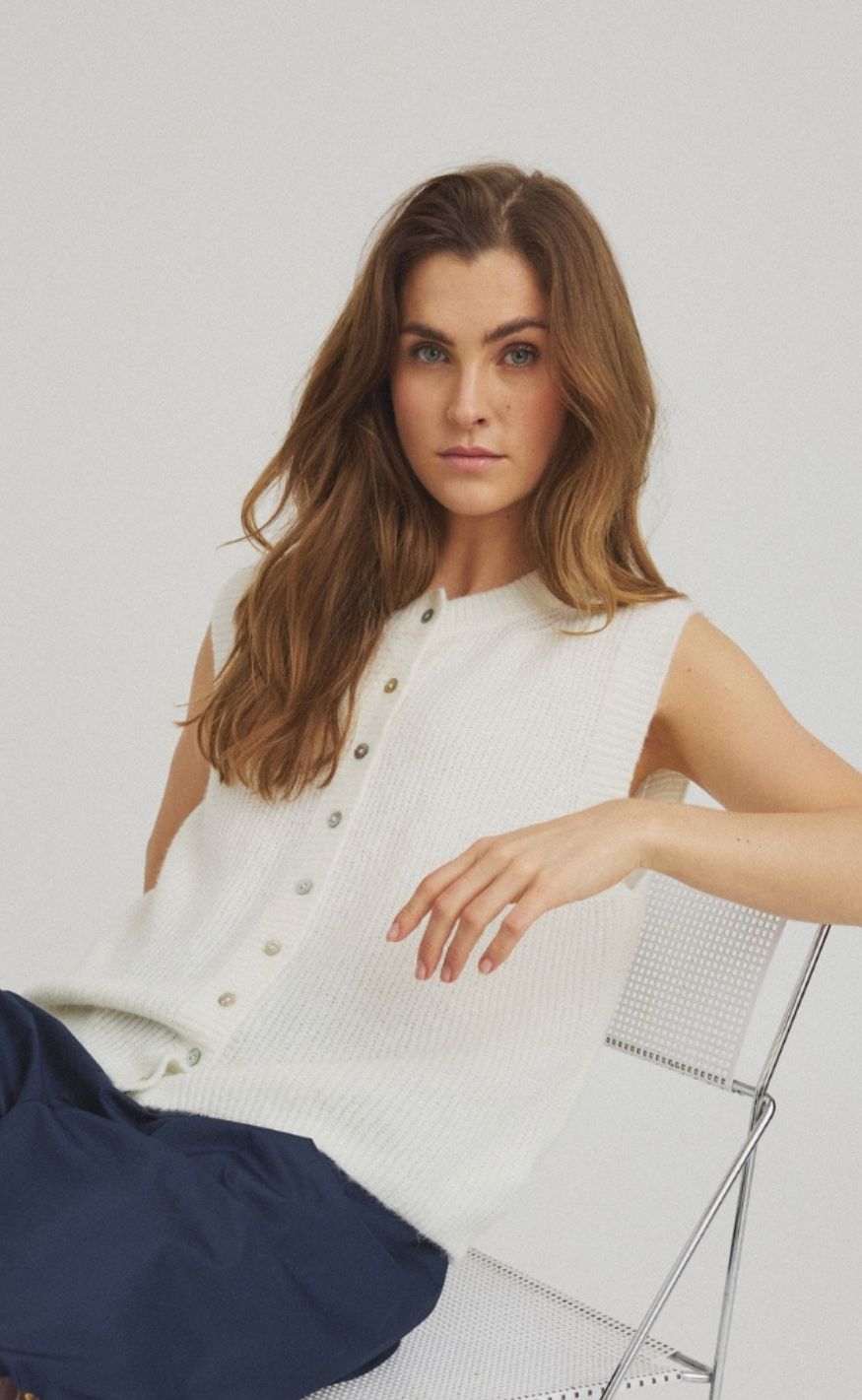 Luxzuz Strik Vest - Bit - Cream