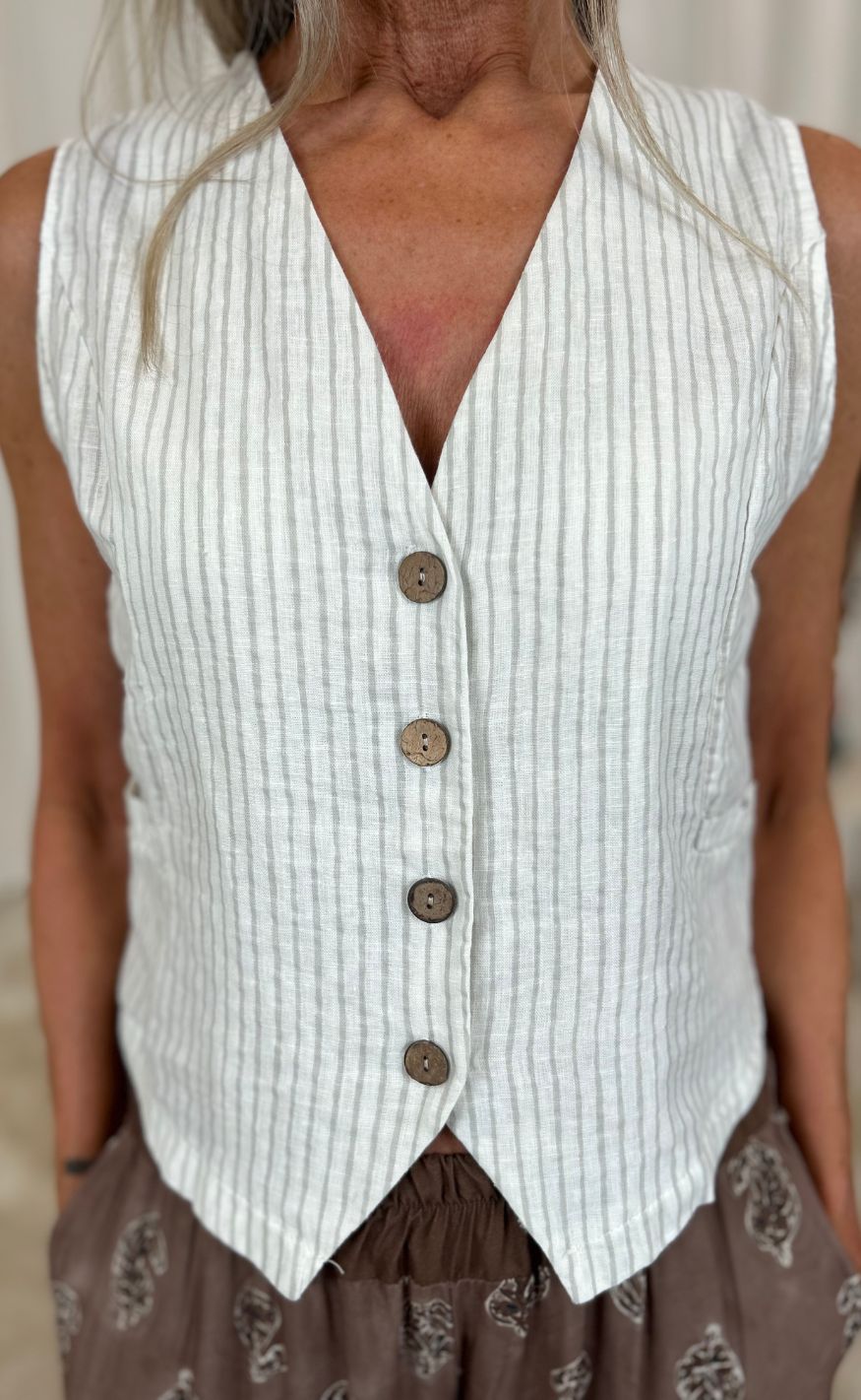 Marta Du Chateau Vest - Edel - Stripe Grey