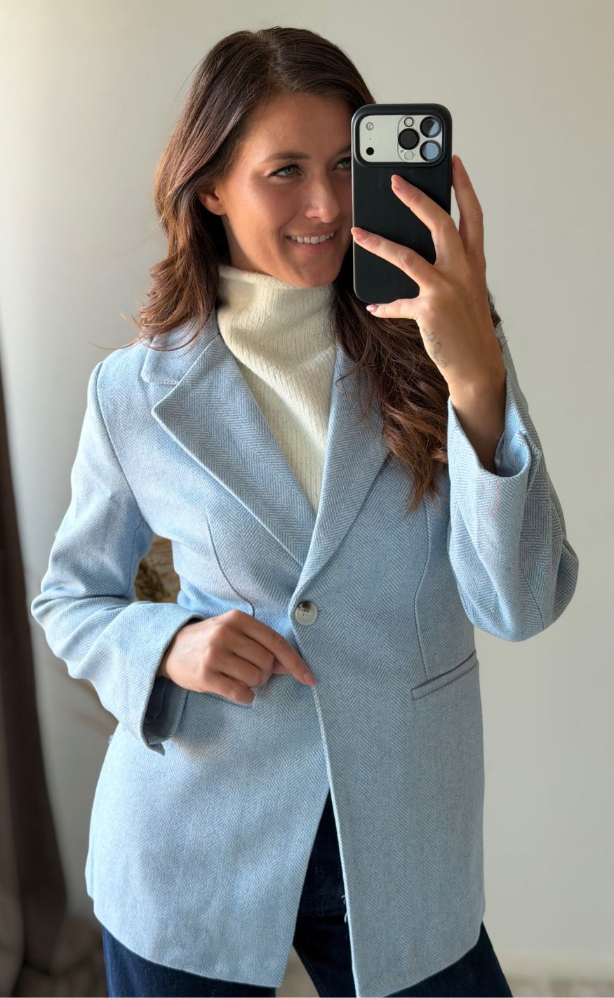 Neo Noir Blazer - Bowie Herringbone - Light Blue