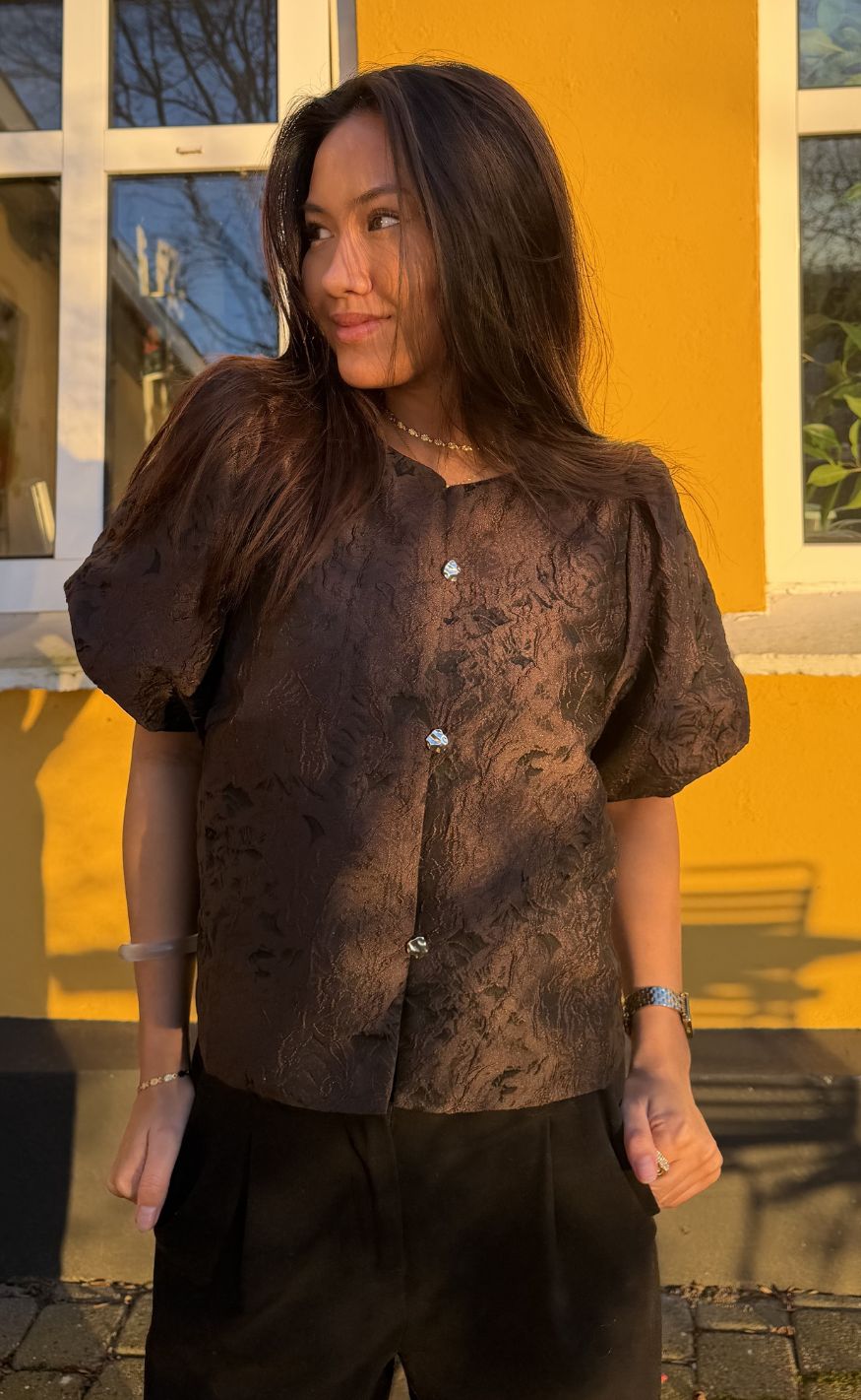 Neo Noir Bluse - Aisa Brocade - Dark Brown