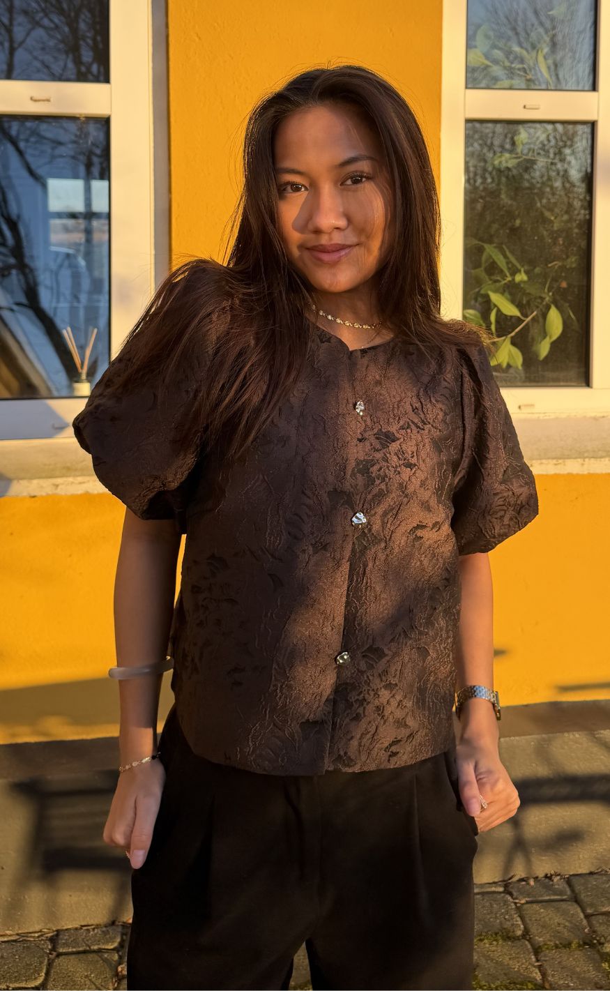 Neo Noir Bluse - Aisa Brocade - Dark Brown