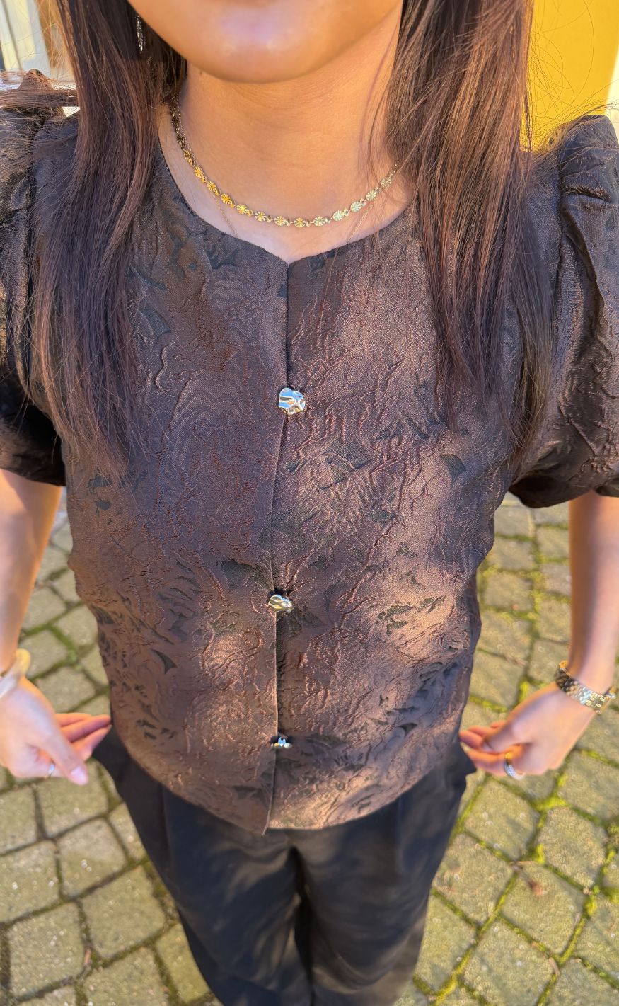 Neo Noir Bluse - Aisa Brocade - Dark Brown
