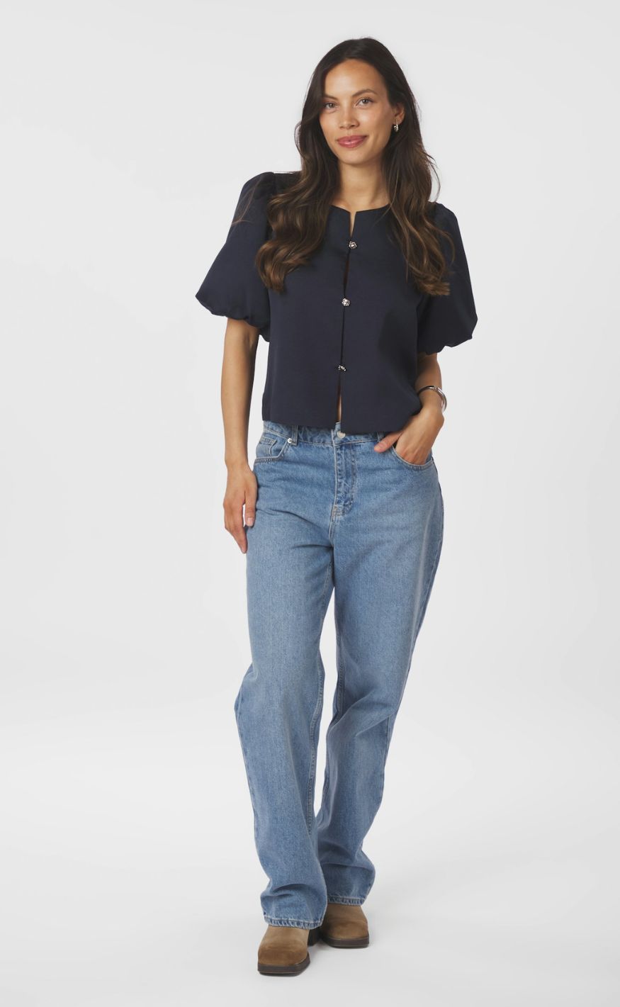 Neo Noir Bluse - Aisa Dull Satin - Navy