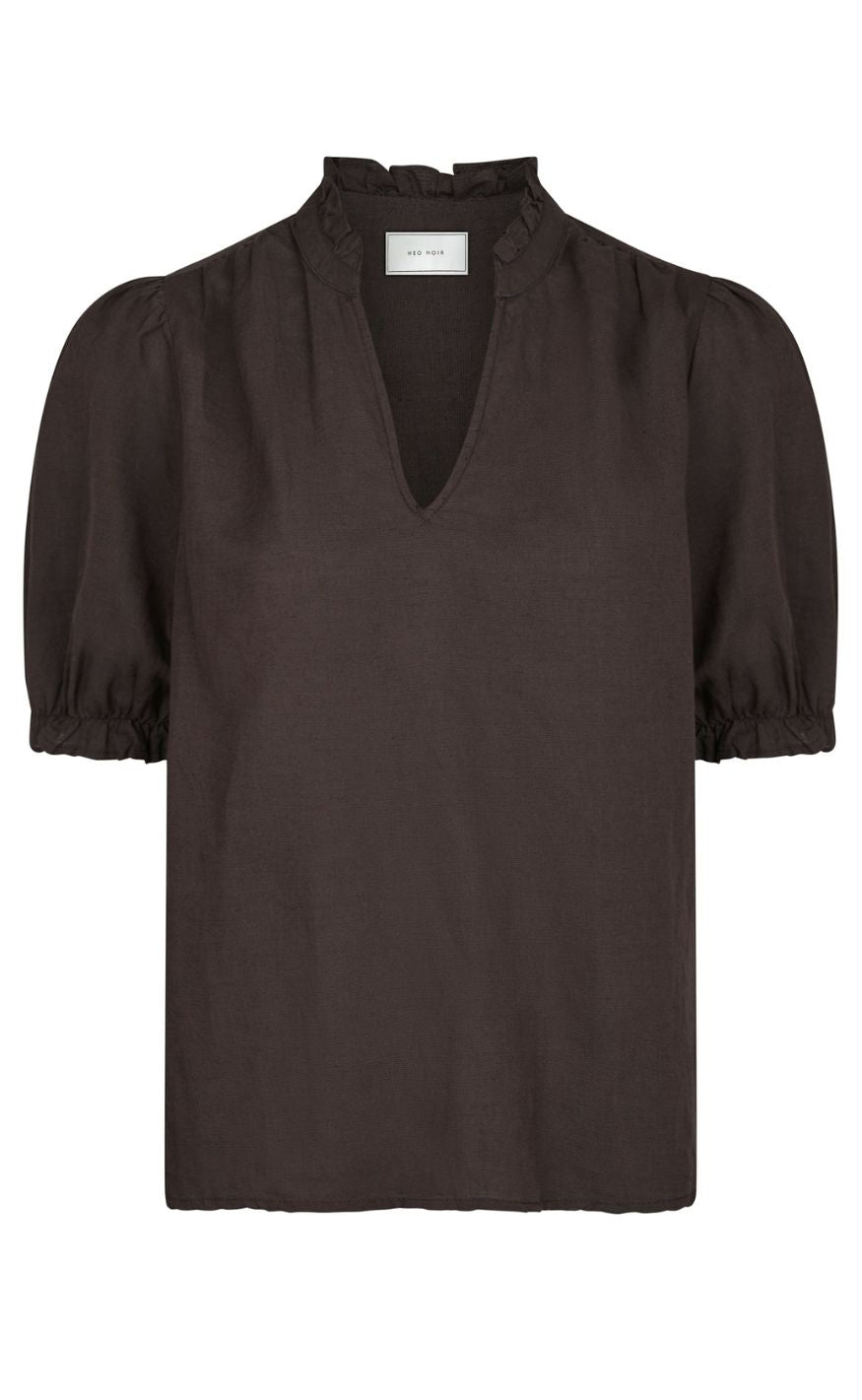 Neo Noir Bluse - Odesa Linen - Dark brown