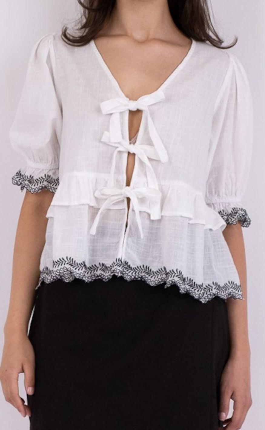 Neo Noir Bluse - Raya Embroidery - White/Black